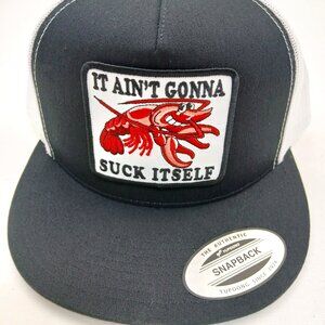 Black/White Yupoong Mesh Snapback Cap Hat Embroidered It Ain't Gonna Suck Itself